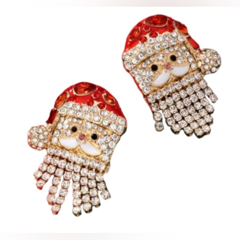 Festive Santa Claus Rhinestone Earrings - Picture 1 of 5